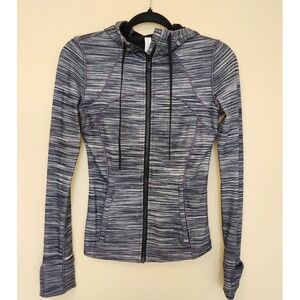 Lululemon Women's Scuba Black Grey‎ Striped Hoodie Logo Full Zip Sz 6